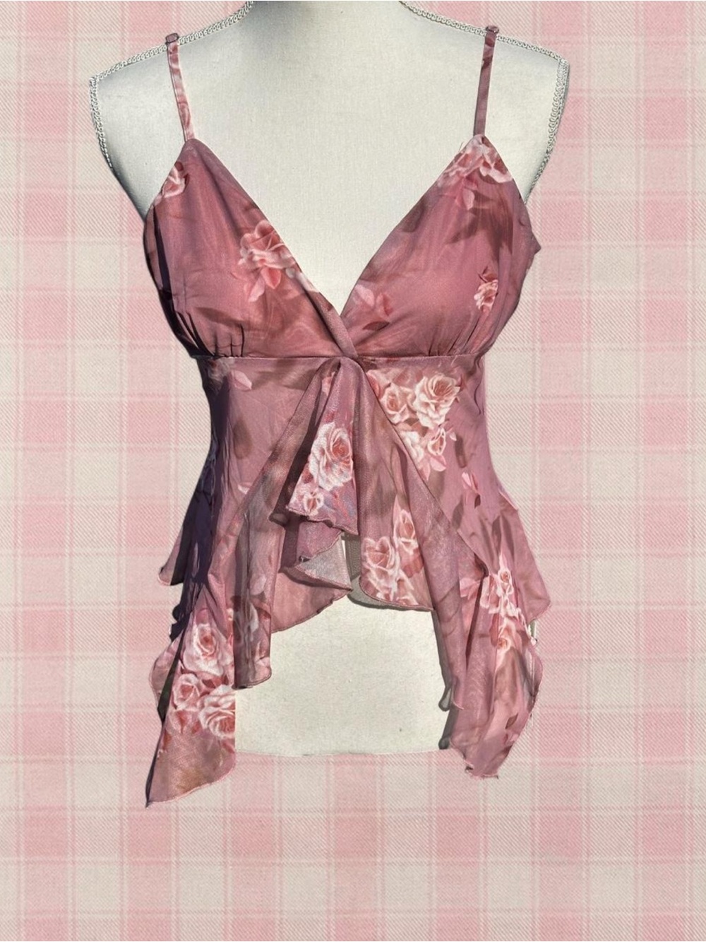 Floral Pink Spaghetti-Strap Wrap Top